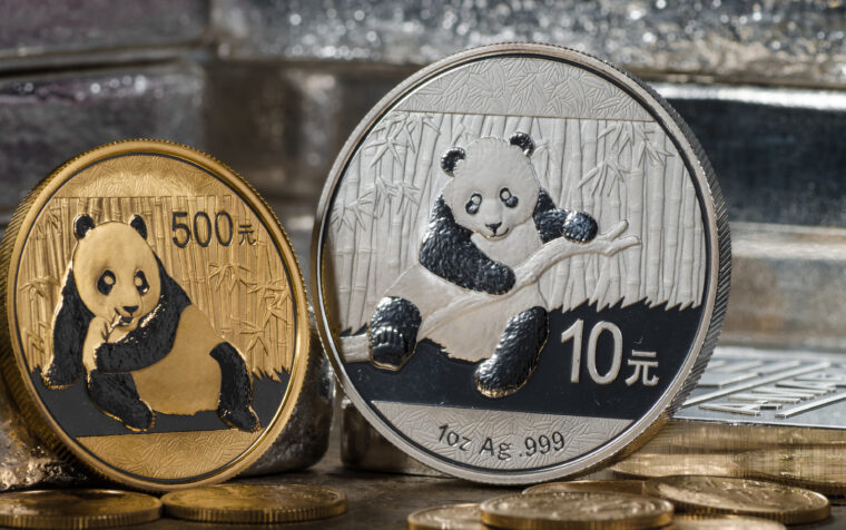 Chinese Gold Panda vs. Silver Panda with Silver bars