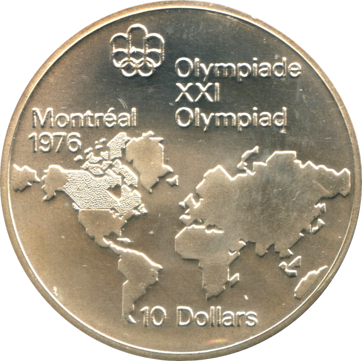Ag 10 dollar Olympiade Montréal map of the world