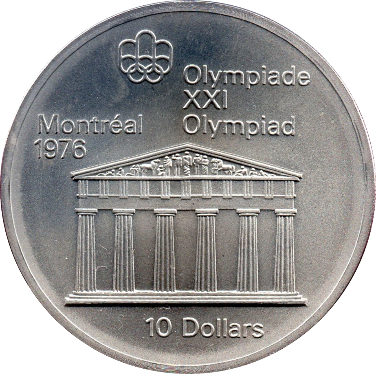 Ag 10 dollar Olympiade Montréal temple of zeus