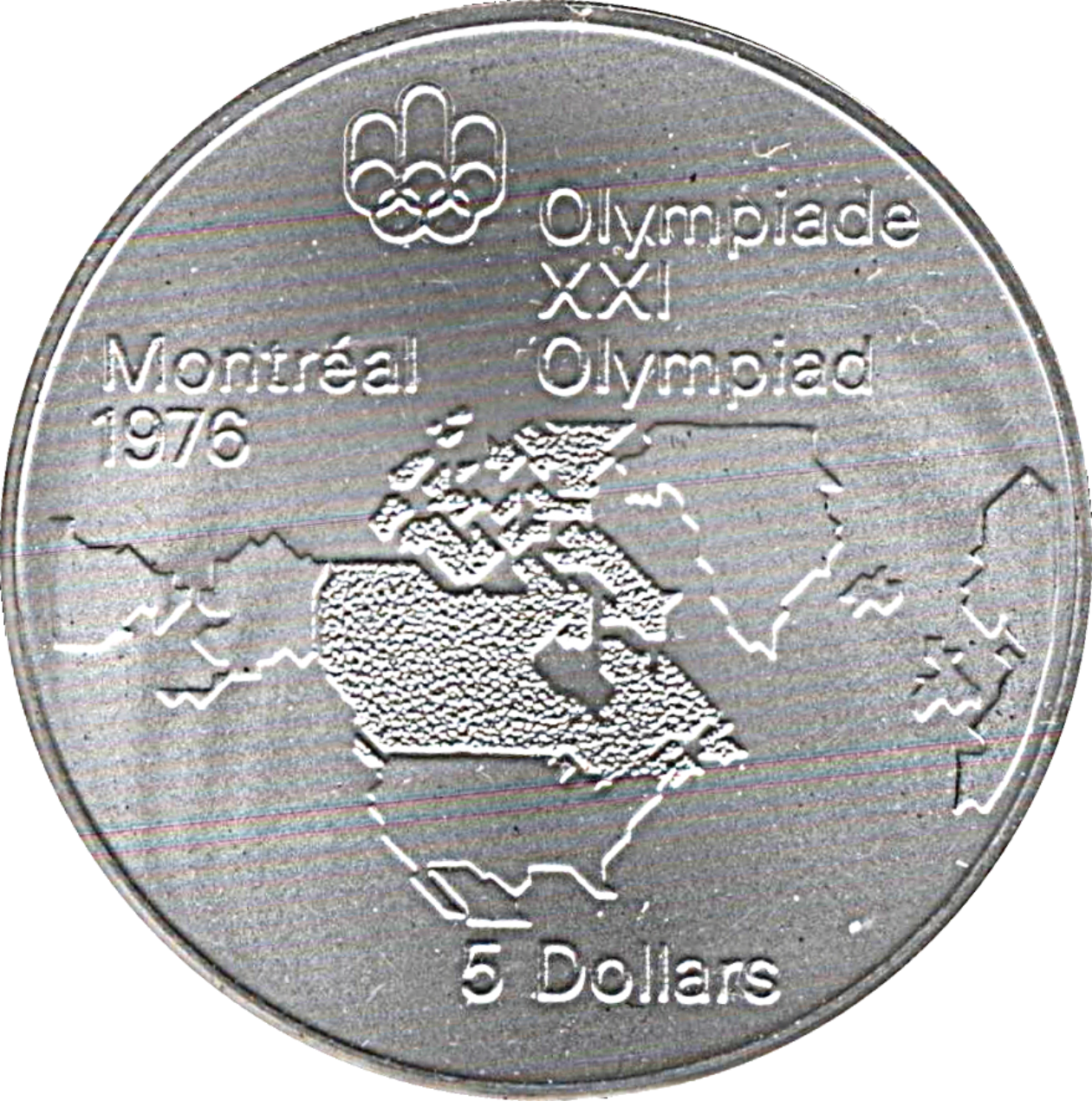 Ag 5 dollars Olympiade Montréal Map of america