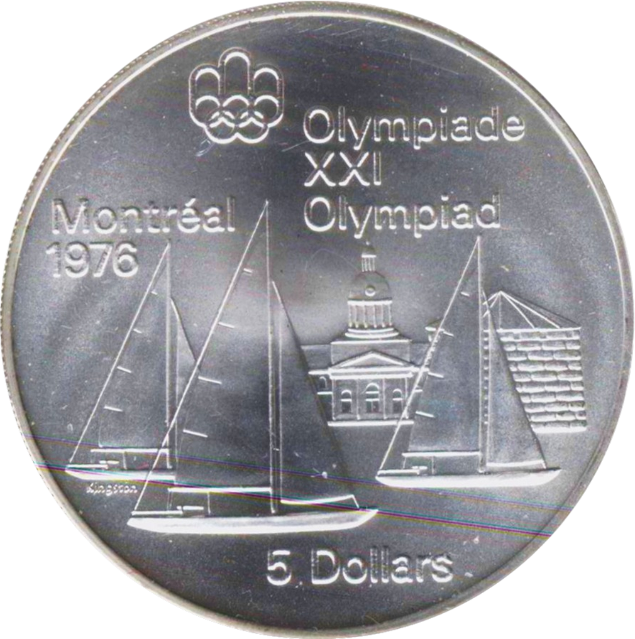 Ag 5 dollars Olympiade Montréal kingston and sailboats
