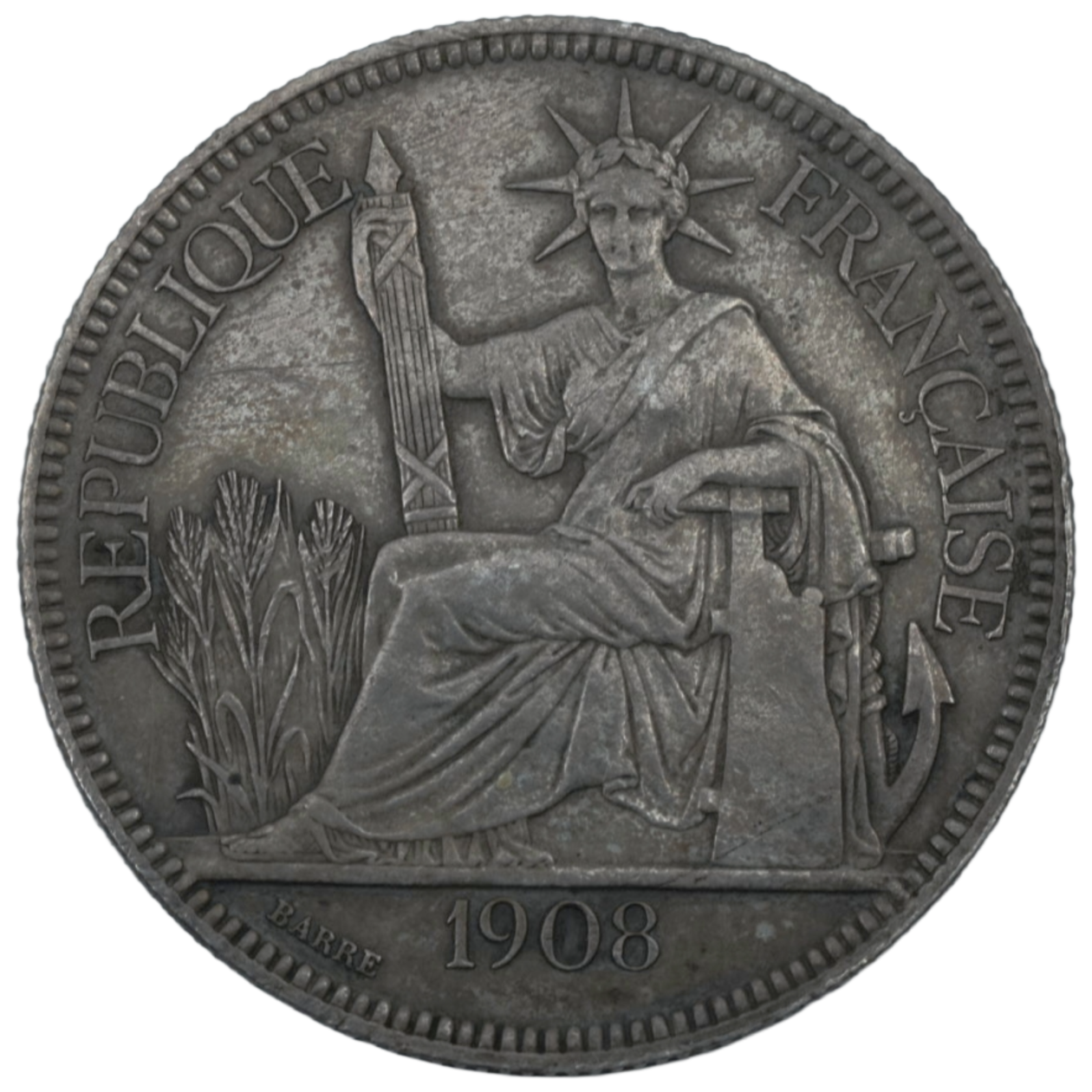 Ag Piastre de Commerce 1908 Indo Chine Francaise
