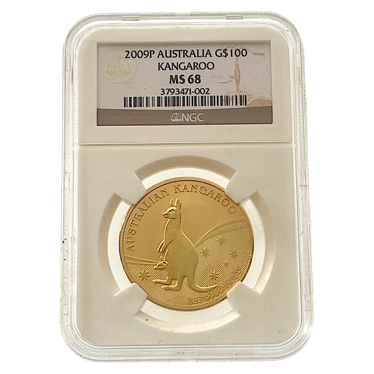 Au 1 Oz Kangaroo MS68 FRONT slab