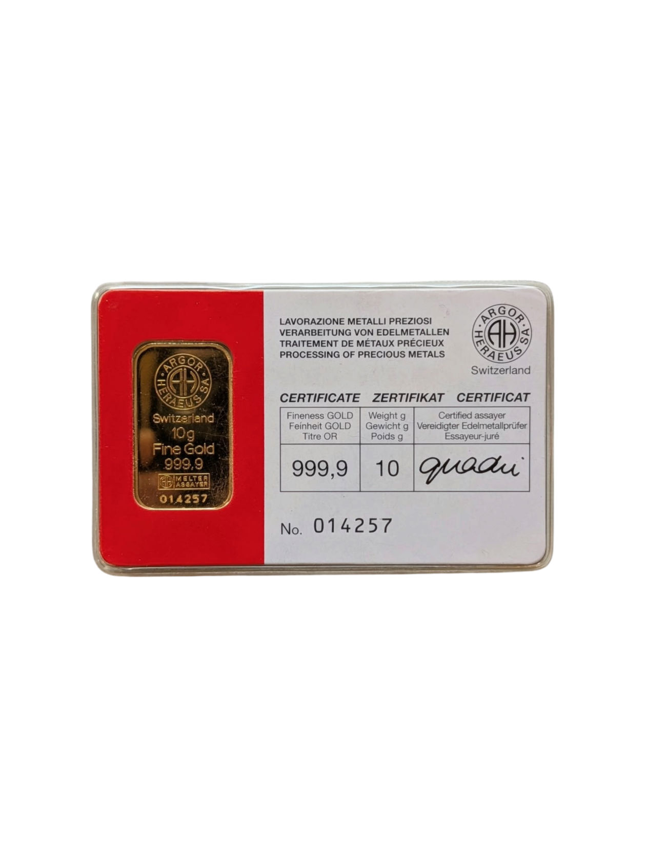 Au 10 gram Argor Heraeus