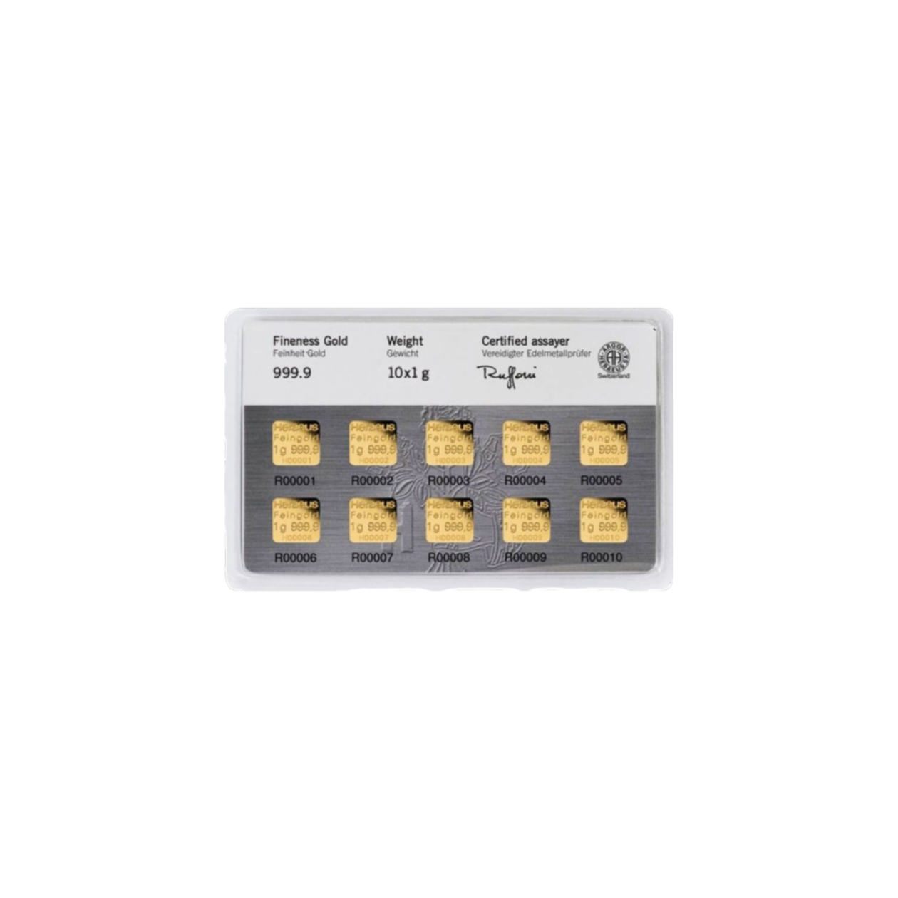 Au 10 gram Multibar Heraeus 3