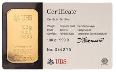 100 Gram UBS met certificaat Photoroom