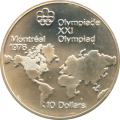 Ag 10 dollar Olympiade Montréal map of the world