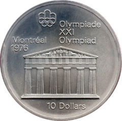 Ag 10 dollar Olympiade Montréal temple of zeus
