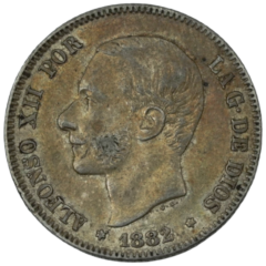 Ag 2 Pesetas 1882 Alfonso XII Spanje