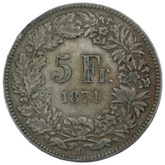 Ag 5 Francs 1874 Zwitserland 1
