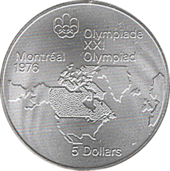 Ag 5 dollars Olympiade Montréal Map of america