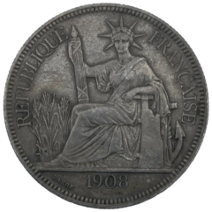 Ag Piastre de Commerce 1908 Indo Chine Francaise